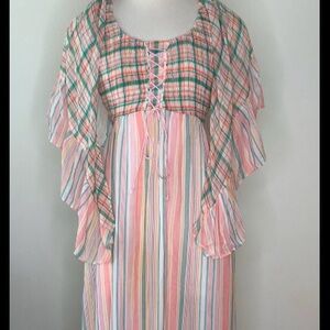 Vintage 70s Colorful Striped Dress with Ruffle Sleeves